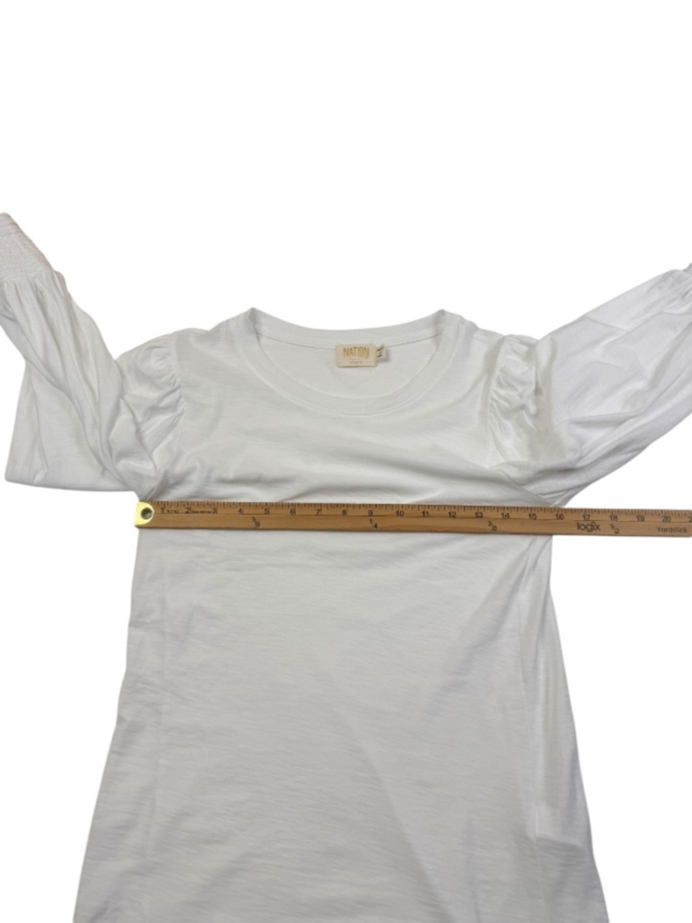 Nation LTD Loren Tee White Pima Cotton Puff Sleeve Smocked Cuff Top - Picture 14 of 16